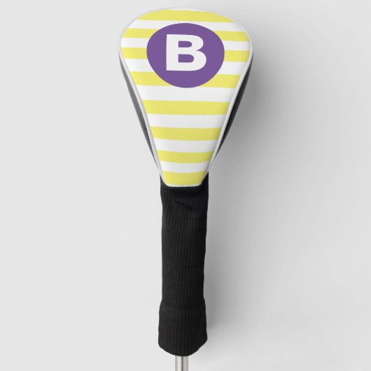 Zonnige Gele Gestreepte Paarse Monogram Golfheadcover (Voorkant)