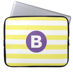 Zonnige Gele Gestreepte Paarse Monogram Laptop Sleeve