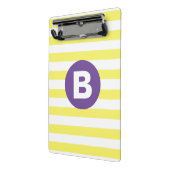 Zonnige Gele Gestreepte Paarse Monogram Mini Klembord (Angled2)