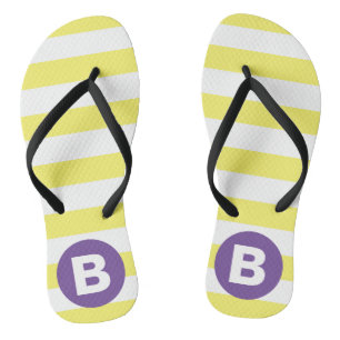 Zonnige Gele Gestreepte Paarse Monogram Teenslippers