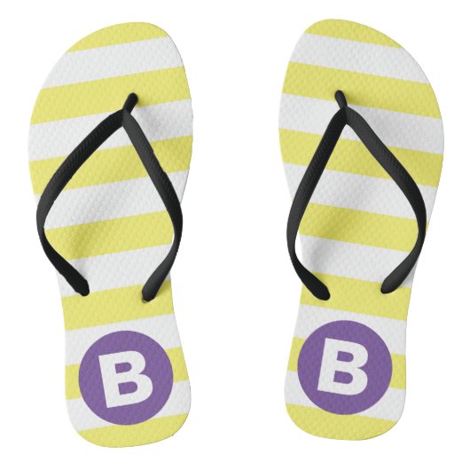 Zonnige Gele Gestreepte Paarse Monogram Teenslippers (Voetbed)