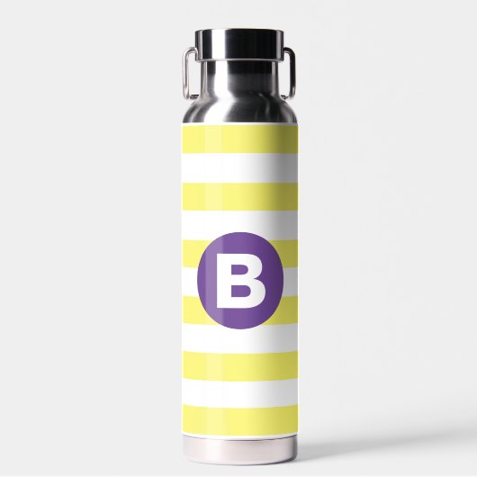 Zonnige Gele Gestreepte Paarse Monogram Waterfles (Voorkant)
