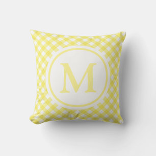 Zonnige Gele Gingham Monogram Buitenkussen