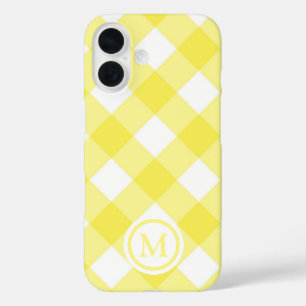 Zonnige Gele Gingham Monogram iPhone 16 Hoesje