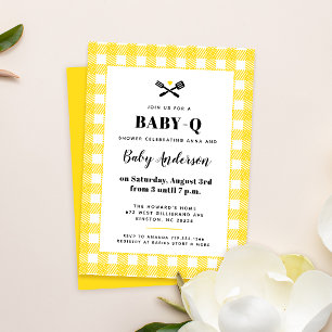 Zonnige Gele Gingham Plaid Baby Shower BBQ Kaart