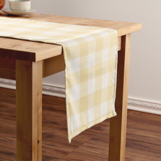 Zonnige Gele Gingham Plaid Gingham Korte Tafelloper (Voorbeeld)