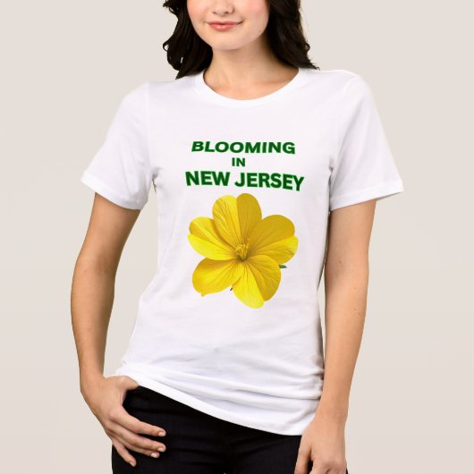 ZONNIGE GELE HISBISCUS WITTE BLOMEN LENTE DAMES Tri-Blend SHIRT (Voorkant)