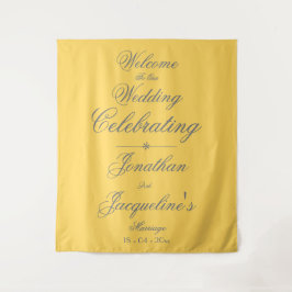 Zonnige Gele Trouw Chic Zwarte Script Welkom Wandkleed