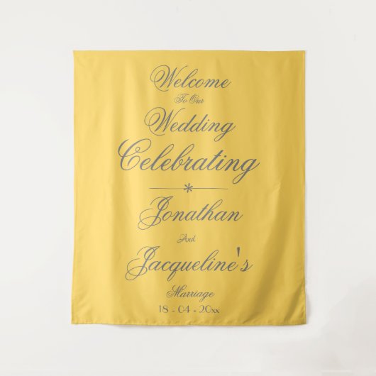 Zonnige Gele Trouw Chic Zwarte Script Welkom Wandkleed (Voorkant)