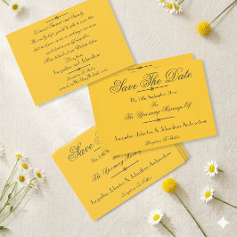 Zonnige Gele Trouw Donkere Script Save The Date Aankondiging