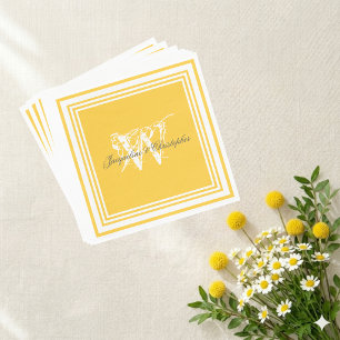 Zonnige Gele Trouw Elegante Witte Monogram Papier Servet