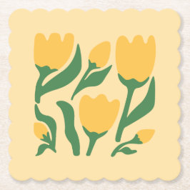 Zonnige Gele Tulp Papier Onderzetter