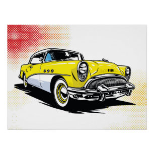 Zonnige Gele Vintage Ride Pop Illustratie Perfect Poster