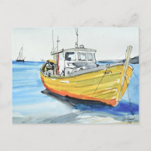 Zonnige Gele Visserboot Briefkaart