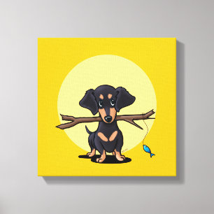 Zonnige Gele Visserij Doxie Hond Canvas Afdruk