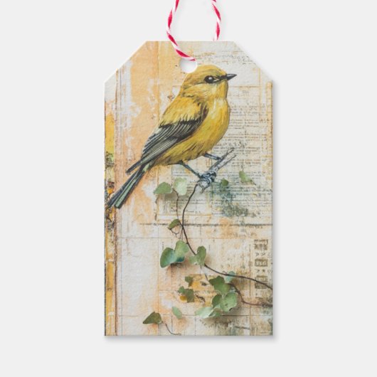Zonnige Gele Vogel Junk Journal II Cadeaulabel (Voorkant)