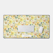 Zonnige Gele Waterverf Bloemen Spiraal Bureaumat (Keyboard & Muis)