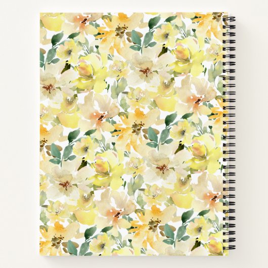 Zonnige Gele Waterverf Bloemen Spiral Notitieboek (Achterkant)