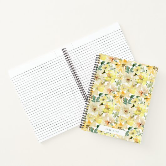 Zonnige Gele Waterverf Bloemen Spiral Notitieboek (Binnen)