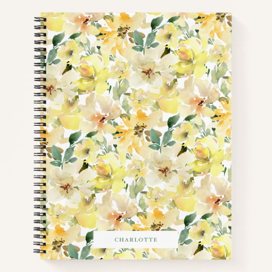 Zonnige Gele Waterverf Bloemen Spiral Notitieboek (Voorkant)
