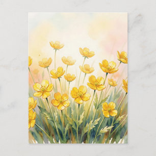 Zonnige Gele Wilde Bloem Waterverf Briefkaart