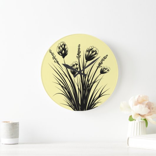 Zonnige gele Wildflower Wall Clock Grote Klok (Huis)