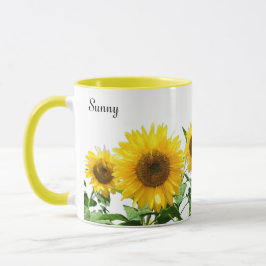 Zonnige Gele Zonnebloemen en Kalligrafie Mok
