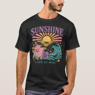 Zonnige Gemoedstoestand Retro Hawaiaanse Bloem T-shirt