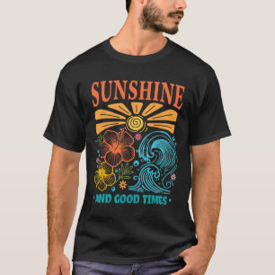 Zonnige goede tijden Tropische golf Hibiscus Retro T-shirt