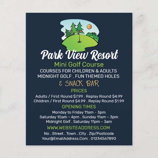 Zonnige golfbaan, minigolfbaan Adverteren Flyer (Voorkant)