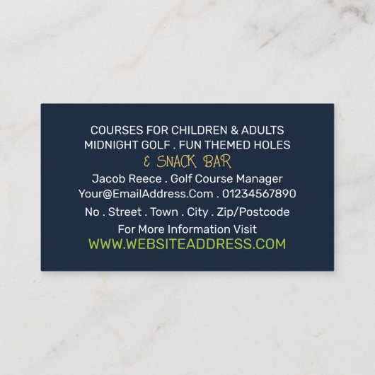 Zonnige golfbaan, minigolfbaan Adverteren Visitekaartje (Achterkant)