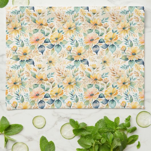 Zonnige gouden bloemen theedoek (Gevouwen)