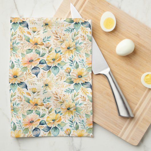 Zonnige gouden bloemen theedoek (Quarter Fold)