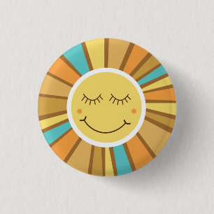 Zonnige Groovy Retro Boho Hippie Rond de Zon Ronde Button 3,2 Cm