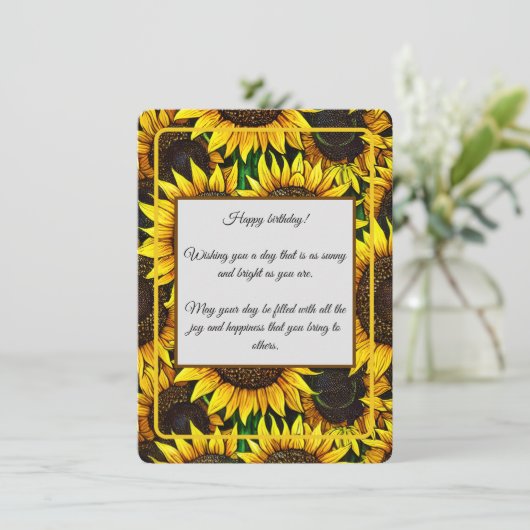 Zonnige grote zonnebloemen feestdagenkaart (Staand voorkant)