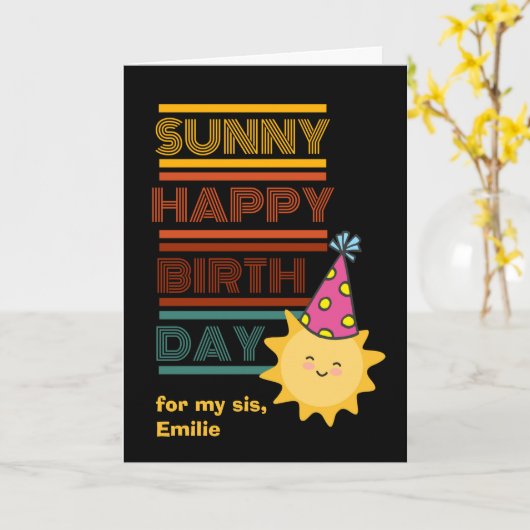 Zonnige Happy Birthday voor zuster Voeg een naam t Kaart (Gele Bloem)