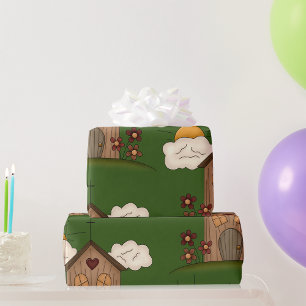 Zonnige kerk met bloemen rustieke landelijke charm cadeaupapier