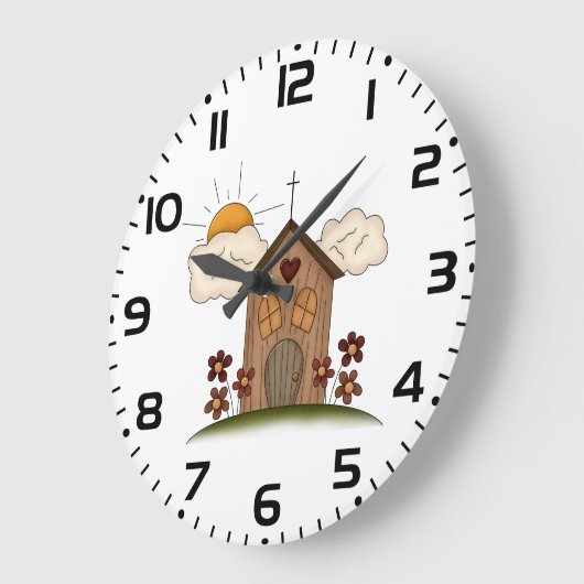 Zonnige kerk met bloemen rustieke landelijke charm grote klok (Hoek)