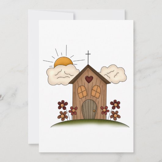 Zonnige kerk met bloemen rustieke landelijke charm kaart (Voorkant)