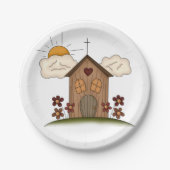 Zonnige kerk met bloemen rustieke landelijke charm papieren bordje (Voorkant)