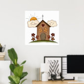 Zonnige kerk met bloemen rustieke landelijke charm poster (Thuiskantoor)