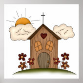 Zonnige kerk met bloemen rustieke landelijke charm poster (Voorkant)