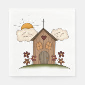 Zonnige kerk met bloemen rustieke landelijke charm servet (Voorkant)