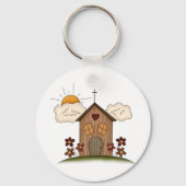 Zonnige kerk met bloemen rustieke landelijke charm sleutelhanger (Voorkant)
