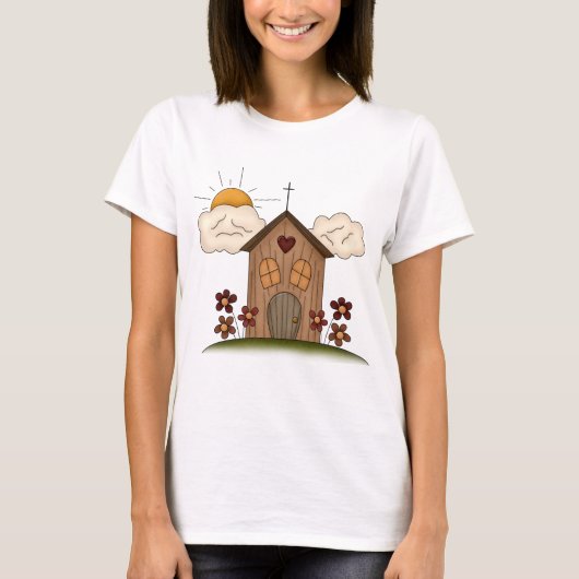 Zonnige kerk met bloemen rustieke landelijke charm t-shirt (Voorkant)