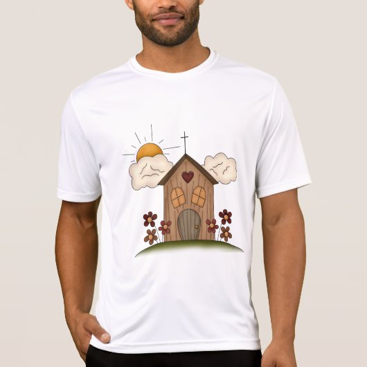 Zonnige kerk met bloemen rustieke landelijke charm t-shirt (Voorkant)