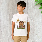 Zonnige kerk met bloemen rustieke landelijke charm t-shirt
