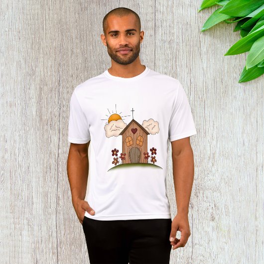 Zonnige kerk met bloemen rustieke landelijke charm t-shirt