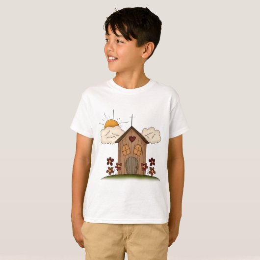 Zonnige kerk met bloemen rustieke landelijke charm t-shirt (Voorkant volledig)