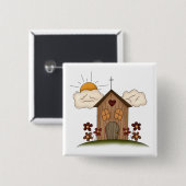 Zonnige kerk met bloemen rustieke landelijke charm vierkante button 5,1 cm (Voorkant /achterkant)